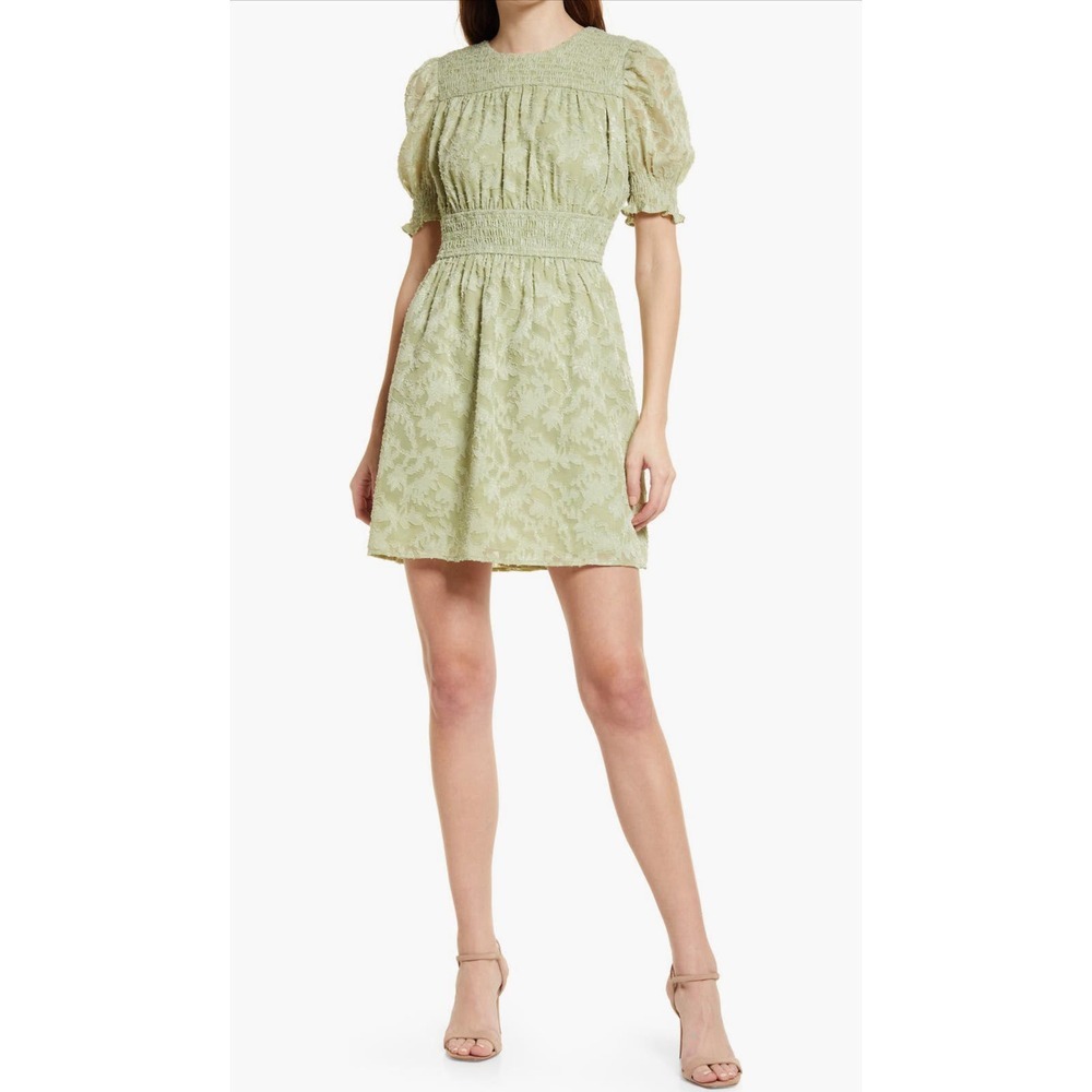 Adelyn Rae Jules Smocked Burnout Chiffon Minidress in Green Size XL